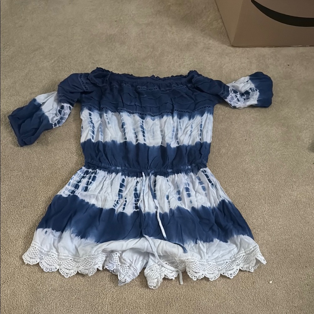 Blue and White Tie-Dye Romper